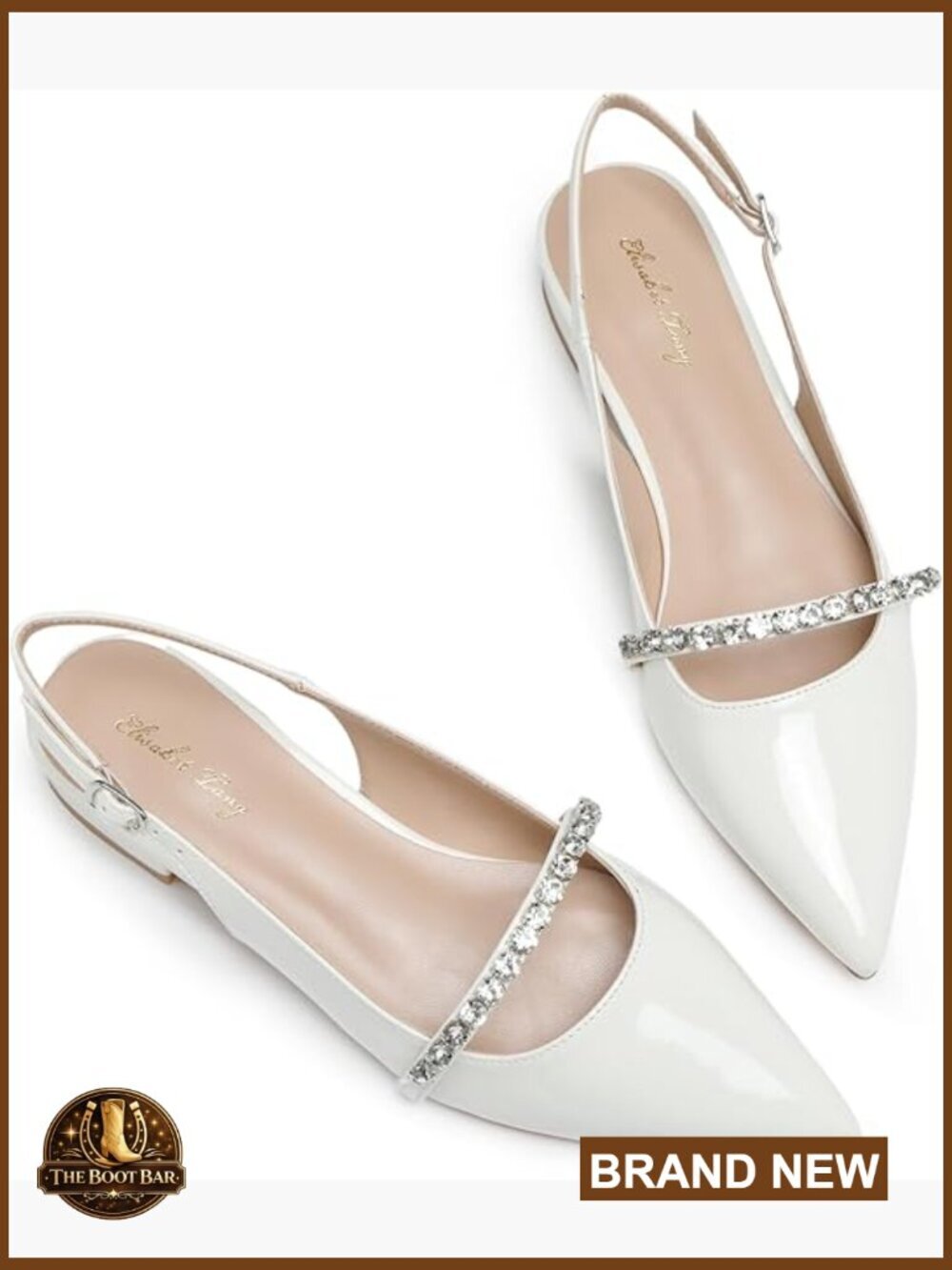 Slingback Flats with Rhinestone Pointed Toe Dressy Shoes Women's Low Heel